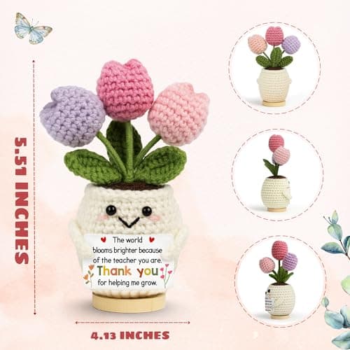 Lucagift Teacher Appreciation Gifts - Teacher Gifts for Women - Teachers Appreciation Week, Thank You Crochet for Teachers Women - Emotional Inspirational Positive Tulip Doll Toy Figure Crochet