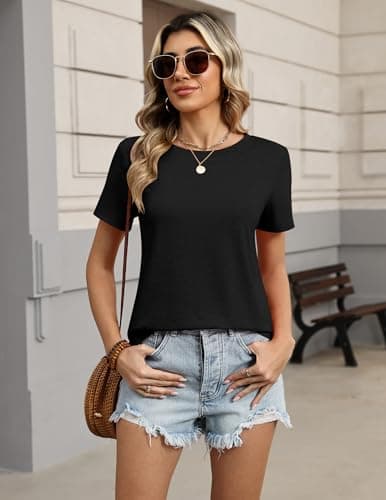 Zeagoo Womens Tops Short Sleeve Tshirts Crewneck Basic Summer Outfit Casual Plain Shirts Lasies Tee Shirts Black