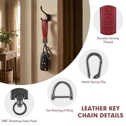 Leather Car Keychain with Anti-Loss D-Ring for Key Fobs, for Men and Women — view 3