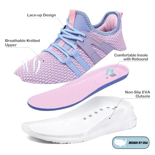 RUNSIDE Boys Girls Tennis Shoes Kids Lightweight Breathable Sneakers Lace-up Running Athletic Shoes for Toddler/Little Kid/Big Kid Purple — view 5