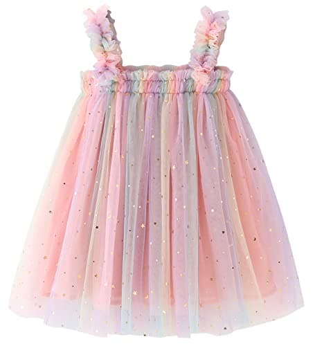 AGQT Baby Girls Tutu Dress Sleeveless Kids Tulle Birthday Party Dresses Casual Playwear Tunic Babydoll Dress Sequin Star-Pink Size 18-24 Months