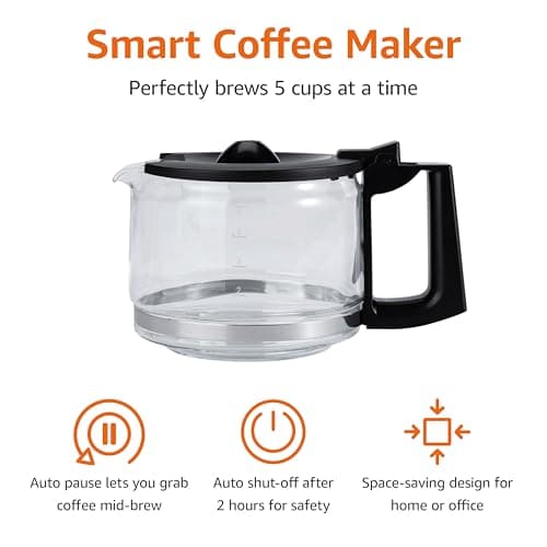 Amazon Basics 5 Cup Drip Coffee Maker with Glass Coffee Pot (0.8 Qt), Auto Shut-off, Auto Pause, Removable Filter Basket, Matte Black — view 2