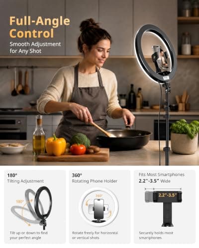 UBeesize 12" Ring Light with 62" Tripod Stand & Phone Holder – Dimmable Selfie Light for Makeup, Video Recording, Photography. Compatible with All Cell Phones & Lightweight Cameras — view 3