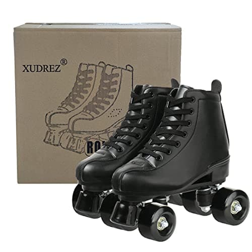 XUDREZ Classic Roller Skates High-Top Double-Row Leather Roller Skates for Women and Men (Black Black Wheel,8.5) — view 5
