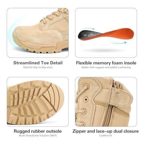 NORTIV 8 Men's Military Tactical Combat Boots Motorcycle Hiking Side Zip Work Boots RESPONSE,Size 11,Sand,RESPONSE — view 3