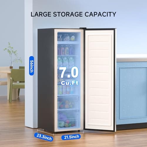 BANGSON Upright Freezer, 7.0 Cu.ft Stand Up Freezer, Convertible Upright Freezer/Refrigerator, Single Door for Kitchen,Garage, Office, Apartment, Silver — view 5