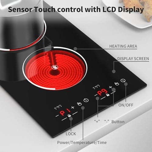VBGK Electric Cooktop,12 Inch Built-in Radiant Electric Stove Top,110V 2100W 2 burner cooktop With 9 Heating Level, Timer & Kid Safety Lock, Sensor Touch Control 2 burner Induction Cooktop — view 8
