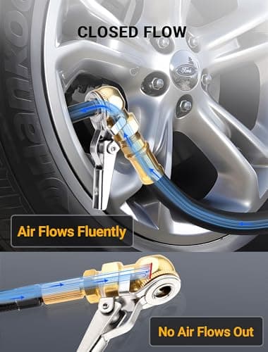 2-Pack 1/4'' Female NPT Air Chuck with Clip, Locking Closed Ball Tire Chuck with Inflator Adapter 1/4 NPT (m) to Schrader Valve (m), 2-Way Connection Tire Nozzle for Tire Inflator Air Compressor Hose — view 2