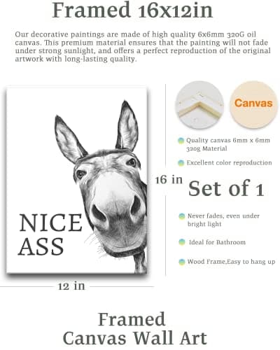 UPWOIGH 12x16 Framed Donkey Bathroom Wall Art