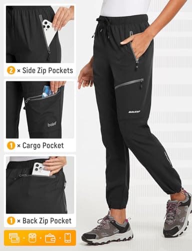 baleaf Women's Hiking Pants Quick Dry Water Resistant Lightweight Joggers Pant for All Seasons Elastic Waist Black Size M — view 6