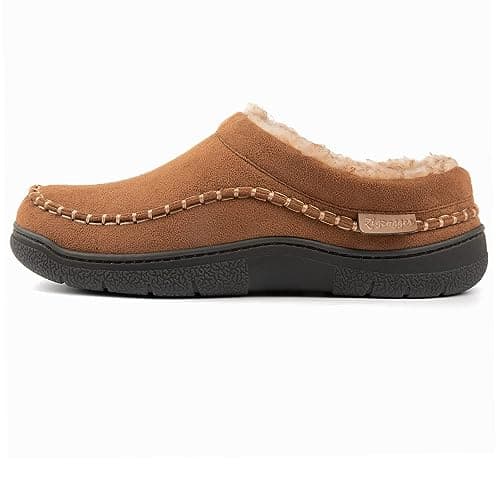 Zigzagger Men's Slip On Moccasin Slippers, Indoor/Outdoor Warm Fuzzy Comfy House Shoes, Fluffy Wide Loafer Slippers, Tan, 9-10 US — view 4