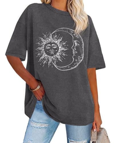 ADOREJOY Womens Oversized T-Shirt Summer Short Sleeve Tops Casual Boyfriend Shirt Loose Fit Tees(A Moon Grey,L)