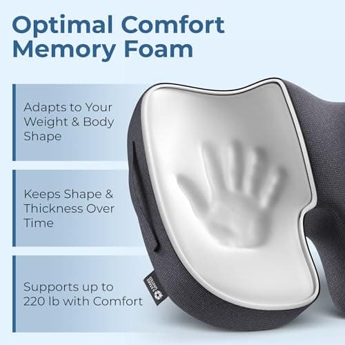 5 STARS UNITED Seat Cushion - Memory Foam Chair Cushion for Tailbone Pain Relief - Ergonomic Support for Coccyx, Sciatica & Butt - Office, Desk & Gaming Chair, Car Seat, Wheelchair, Airplane, Black — view 2