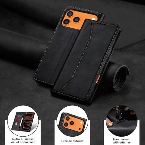 Jasonyu Flip Wallet Case for iPhone 17 Pro Max,Leather Magnetic Folio Cover with Card Holder,Kickstand - TPU Shockproof Durable Protective Phone Case,Black — view 6