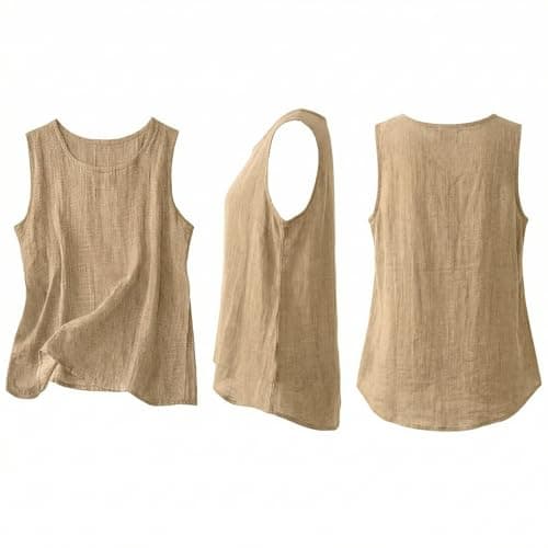 Off The Shoulder Tops for Women Womens Tank Top Linen Shirt Women Cotton Linen Sleeveless Summer Casual Loose Shirts 2026 Hawaiian Boho Crew Neck Gauze Basic Camisole Beige L — view 5