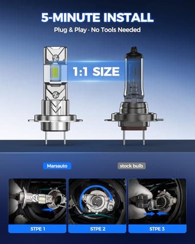 Marsauto H7 LED Bulbs, 30000LM 6500K Cool White, 500%+ Brighter for Night Highway Driving & Bad Weather, No Adapter Required for BMW/Audi/VW, Fanless Plug and Play, Pack of 2 — view 2