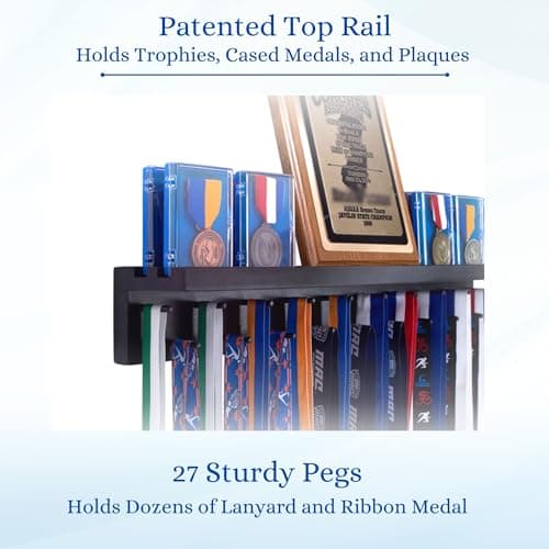 Medal Awards Rack Premier Medal Hanger Display Rack and Trophy Shelf for Gymnastics, Soccer, Basketball, Football, and More – Black, 3 ft — view 4