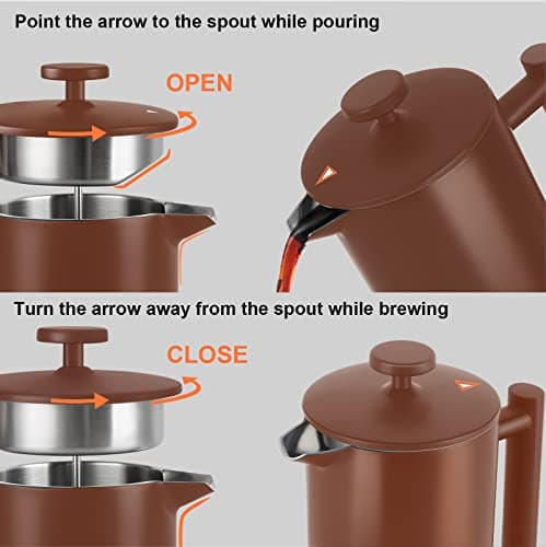 Secura French Press Coffee Maker, 304 Grade Stainless Steel Insulated Coffee Press with 2 Extra Screens, 34oz (1 Litre), Coffee — view 5