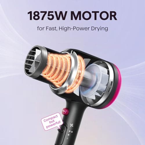 Wavytalk Hair Dryer with Diffuser, Blown Away Ionic Hair Dryer for Curly Hair with Comb, 1875W Fast Drying Blow Dryer with Ceramic Technology, 3 Attachments for All Hair Types, Light and Quiet, Black — view 2