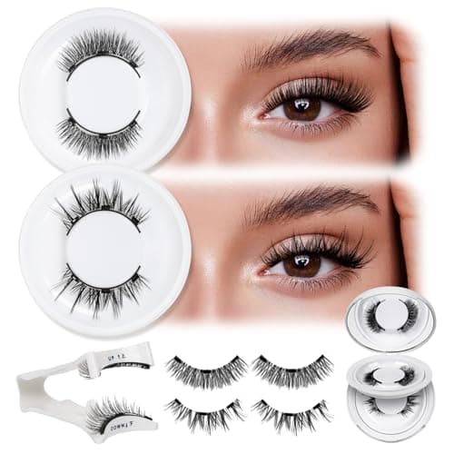 QUEWEL Magnetic Eyelashes Natural Look,2 pairs Reusable Lashes kit with Applicator,Soft Lashes without Eyeliner,Easy to Wear and Remove(style A)