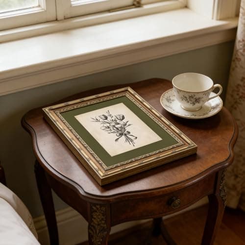 Gold Framed Wall Art Vintage Flower Sketch Wall Art Antique Sage Green Botanical Wall Decor Picture Dark Green Floral Drawing Poster Print for Bedroom Living Room 9x11in — view 6