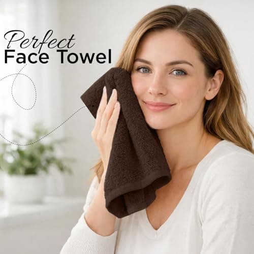 DAN RIVER 12-Pack Premium 100% Cotton Brown Face Towels for Bathroom - Reusable Face Wash Cloths for Showering 12x12 Inches - 550 GSM Super Soft & Absorbent Luxury WashCloths for Body, Spa & Gym — view 2