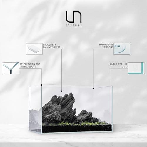 Ultum Nature Systems Ultra Clear Rimless Aquarium - Low Iron Glass Fish Tank with 45° Mitered Edges, 5mm-12mm Thick, Leveling Mat Included (5S, Shallow, 2 Gallon) — view 2