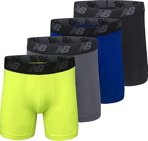 New Balance Men's Standard 5" Performance No Fly Boxer Brief (4 Pack), Black/Hi-lite/Team Royal/Lead, Medium