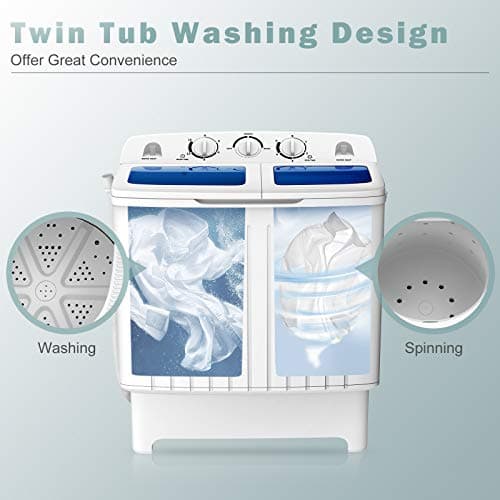 COSTWAY Portable Washing Machine, 12Lbs Washer and 8Lbs Spinner, Blue+White — view 3