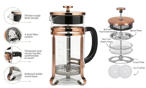 French Press Coffee Maker 21oz, Heat-Resistant Glass Coffee Maker-Bronze — view 2