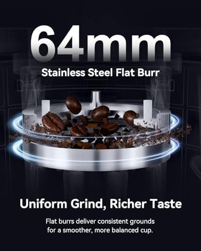 Mokkom 64mm Flat Burr coffee grinder, Single Dose,100 Grind Settings, Electric Espresso Coffee Bean Grinder, Anti-Static, All-Metal Stainless Steel Body, Quiet for Professional Office Home Use — view 2