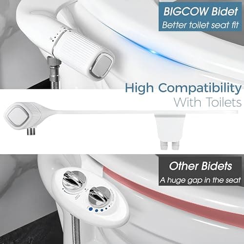 BIGCOW Bidet Attachment for Toilet, Ultra-Slim Dual Nozzle (Frontal & Rear Wash) Hygienic Toilet Bidet, Fresh Cold Water Pressure Adjustable Bidet Attachment with Stainless Steel Inlet — view 2