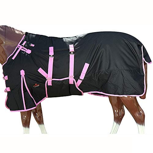 Black with Pink Trims 78 Inch HILASON 1200D Winter Waterproof Poly Horse Turnout Blanket Belly Wrap