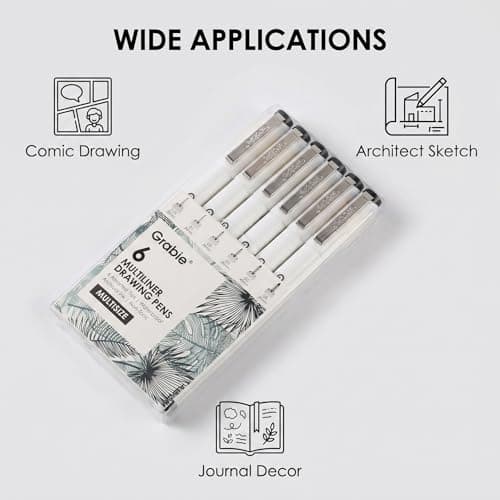 Grabie Micro Fineliner Pens, 6 Black Fine Line Waterproof Drawing Pens, Assorted Point Sizes for Sketching, Illustration, Journaling, Art Supplies — view 7