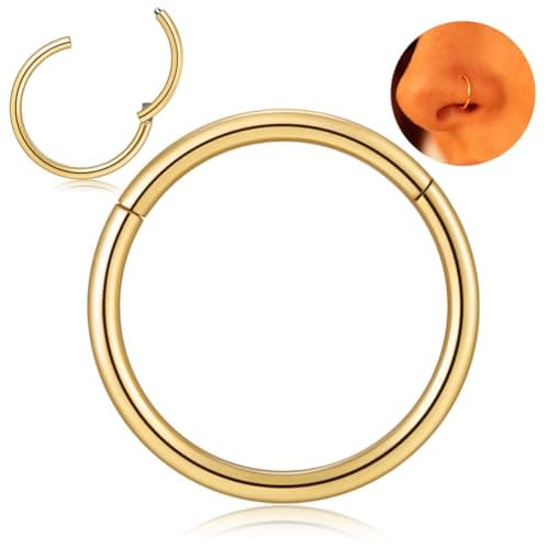 Afftiny Nose Rings Hoops Septum, Surgical Steel Seamless Clicker for Tragus Helix Conch Daith, Hypoallergenic, 20G/18G/16G, 6-12mm, Gold, Silver, Black, Rainbow, Rose Gold (Gold, 2pcs-18G-6mm)