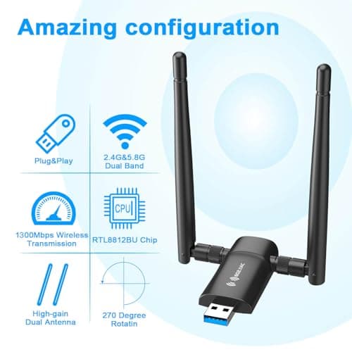 Nineplus Wireless USB WiFi Adapter for PC - 1300Mbps Dual 5Dbi Antennas 5G/2.4G WiFi Adapter for Desktop PC Laptop Windows11/10/7, Wireless Adapters for Desktop Computer Network Adapters — view 8