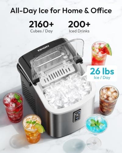 EUHOMY Ice Maker Countertop, 9 Cubes Ready in 6 Mins, 26lbs/24H, Self-Cleaning, Portable Ice Maker Machine with Carry Handle, Basket and Scoop, 2 Sizes of Bullet Ice for Home, Kitchen, Office — view 2