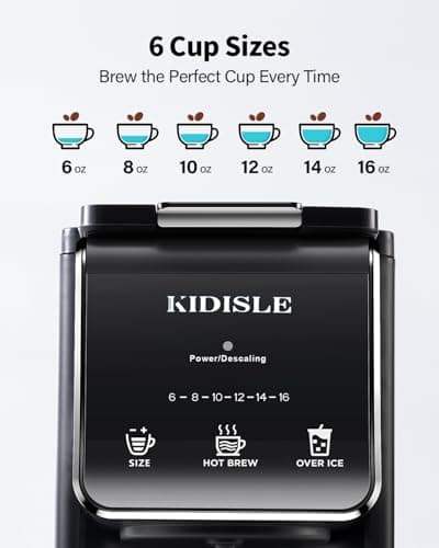 KIDISLE Hot & Iced Single Serve Coffee Maker for K Cup & Grounds, 6–16oz Brew Sizes, 40oz Water Tank, Reusable Pod Filter, Easy-to-Use, Black — view 4