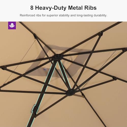 PURPLE LEAF 10'x 10' Patio Cantilever Umbrella Outdoor Square Adjustable Offset Umbrellas with 360-degree Rotation and 8 Heavy Duty Metal Ribs for Garden Deck Pool,Beige — view 2