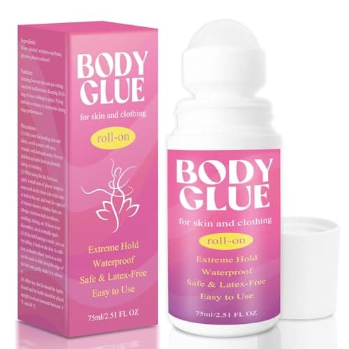 Strong Hold Body Glue for Skin and Fabric, Roll On Clothing Adhesive for Dresses and Dance Costumes, Sweat Resistant Fashion Glue for Socks, Strapless Tops, Performance Wear, 75ml (75ml)