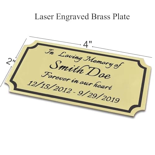 2" H x 4" W, Custom Elegant Engraved Plate, Personalized Memorial Plaque, Brushed Stainless Steel or Brass Laser Engraved Name Plates with Adhesive Backing or Screws, Notched Corner (Silver, Gold ) — view 4