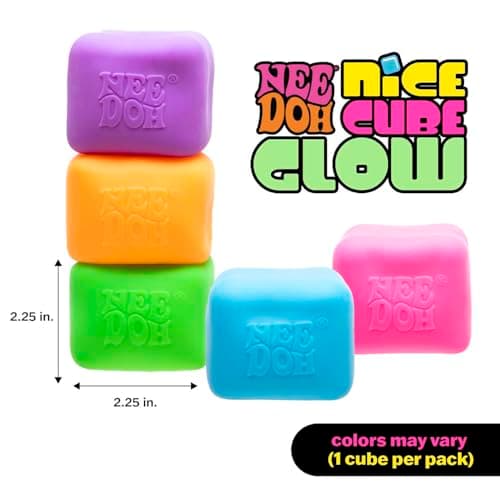 Schylling NeeDoh Nice Cube Glow - Squeeze Toy with a Super Solid Squish - Glows in The Dark - 2.25" Cube - Color May Vary (Pack of 1) — view 4