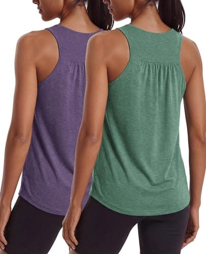 PINSPARK Workout Tops for Women Exercise Tops Loose Fit Red Yoga Tank Top Sleeveless Racer Back Gym Shirt Solid Color,Purple/Dark Green L