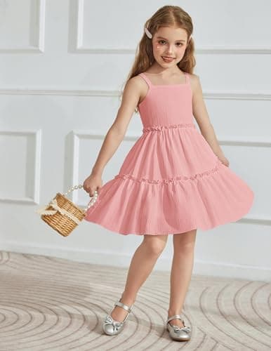 Arshiner Girls Spaghetti Strap Dress Pink Toddler Dress Summer Dresses Kids Beach Casual Sundresses Size 5 — view 7