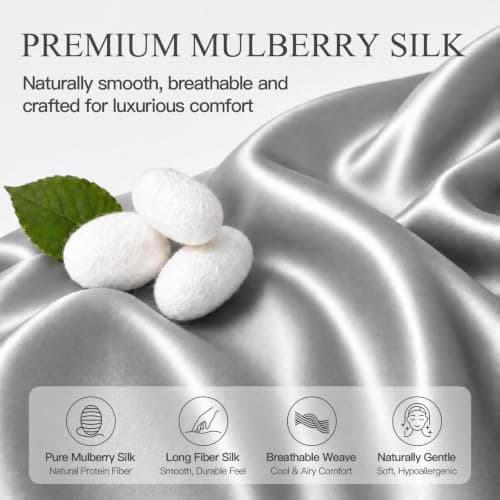 INSSL Silk Pillow Cases for Women, Mulberry Silk Pillowcase for Hair and Skin and Stay Comfortable and Breathable During Sleep (Gray, Queen,1 Pack) — view 2