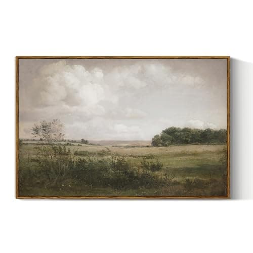 VIYYIEA Vintage Landscape Large Framed Wall Art, Nature Wilderness Scenery Paintings Decor Aesthetic, 24x36 Inch Canvas Print Artwork, Retro Farm Landscape Wall Pictures for Bedroom Living Room