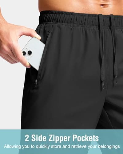 Men's Athletic Running Shorts with Zipper Pockets Quick Dry 7"/ 5"/ 9" Workout Gym Shorts for Basketball Hiking(Black,5XS) — view 4