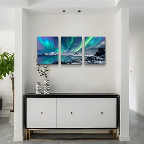 farmhouse Wall Art Aurora Scenery Painting on Canvas Wall decorations for living room Stretched and Framed Canvas Paintings 3 piece bedroom bathroom wall decor Ready to Hang for office Home Decor art — view 5