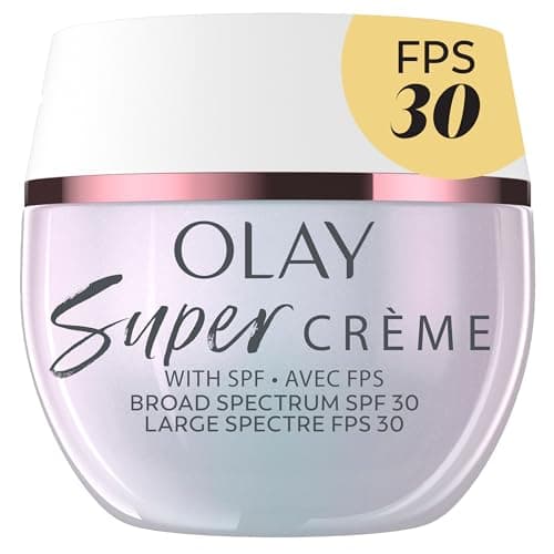 Olay Super Cream with Sunscreen SPF 30, Ultra Lightweight Face Moisturizer with Vitamin C, Hyaluronic Acid, Niacinamide, Vitamin E, and Collagen Peptide that hydrates, smooths, brightens, firms, and protects with SPF, 50 mL