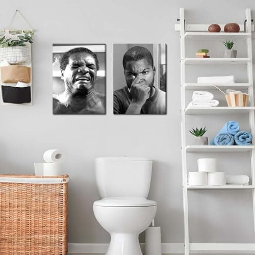 Framed Funny Bathroom Canvas Wall Art Set of 2 - Black and White Vintage Comedy Movies Posters, Funny Toilet Humour Smell Wall Decor Prints for Bathroom Decor 12x16in — view 6